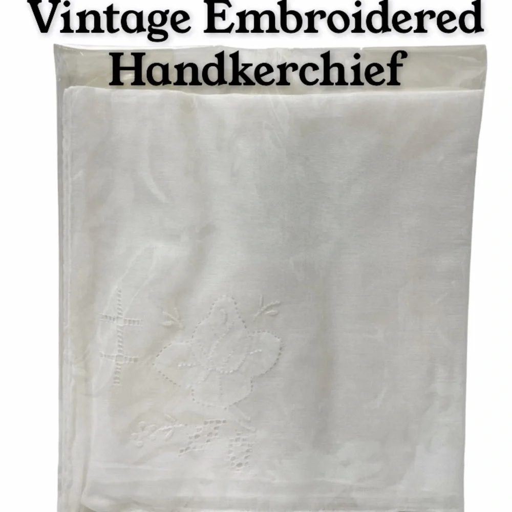 Vintage Hankerchief Hand Embroidered Cotton Linen Flower Embroidery Hand Crafted